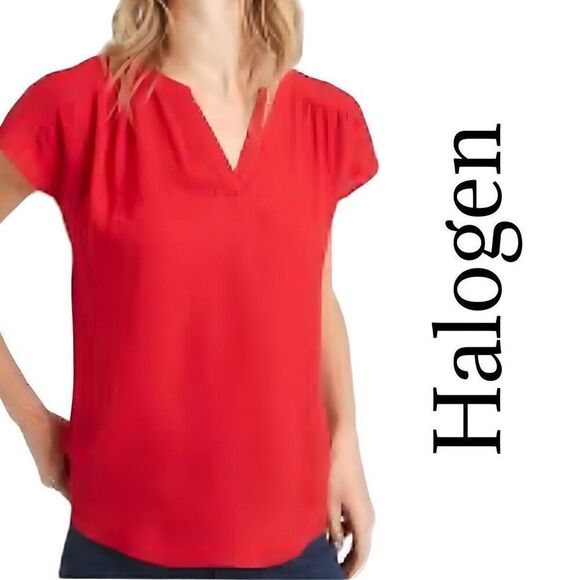 HALOGEN Red/Orange Sleeveless V Neck Top Sz S Like New - Picture 1 of 7
